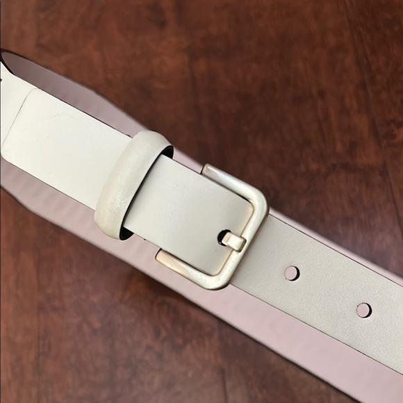 Calvin Klein Ivory Leather Belt with Black Lace Stripes and Gold Hardware - Picture 6 of 14